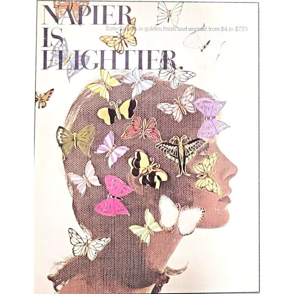 Vtg 70s Napier Plique a Jour Enamel Butterfly Brooch Pin Runway Ad Couture RARE - Picture 7 of 7